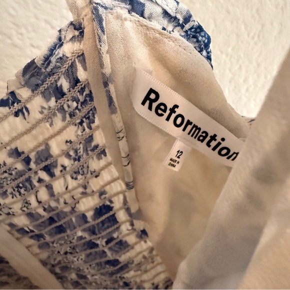 Reformation Blue and White Floral Mini Dress Size 12 - Picture 5 of 9